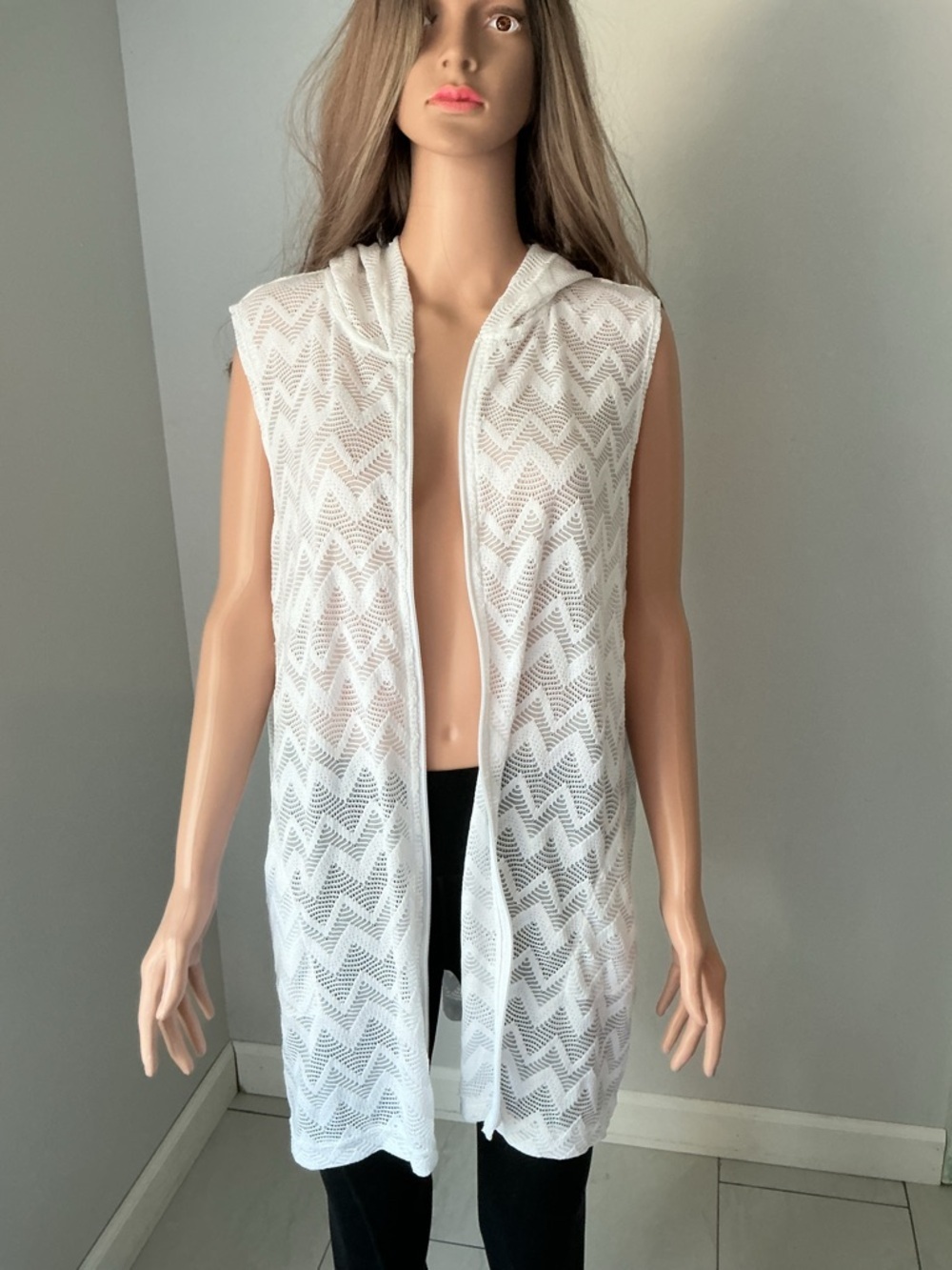 Apt. 9 White Hooded Crochet Swim Coverup Vest